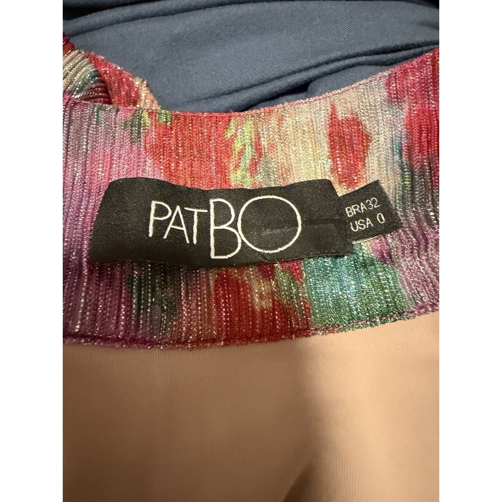 PatBO Lurex Keyhole Metallic Sheer Crop Top Bohemian Floral Balloon Sleeve Artsy - Picture 4 of 8